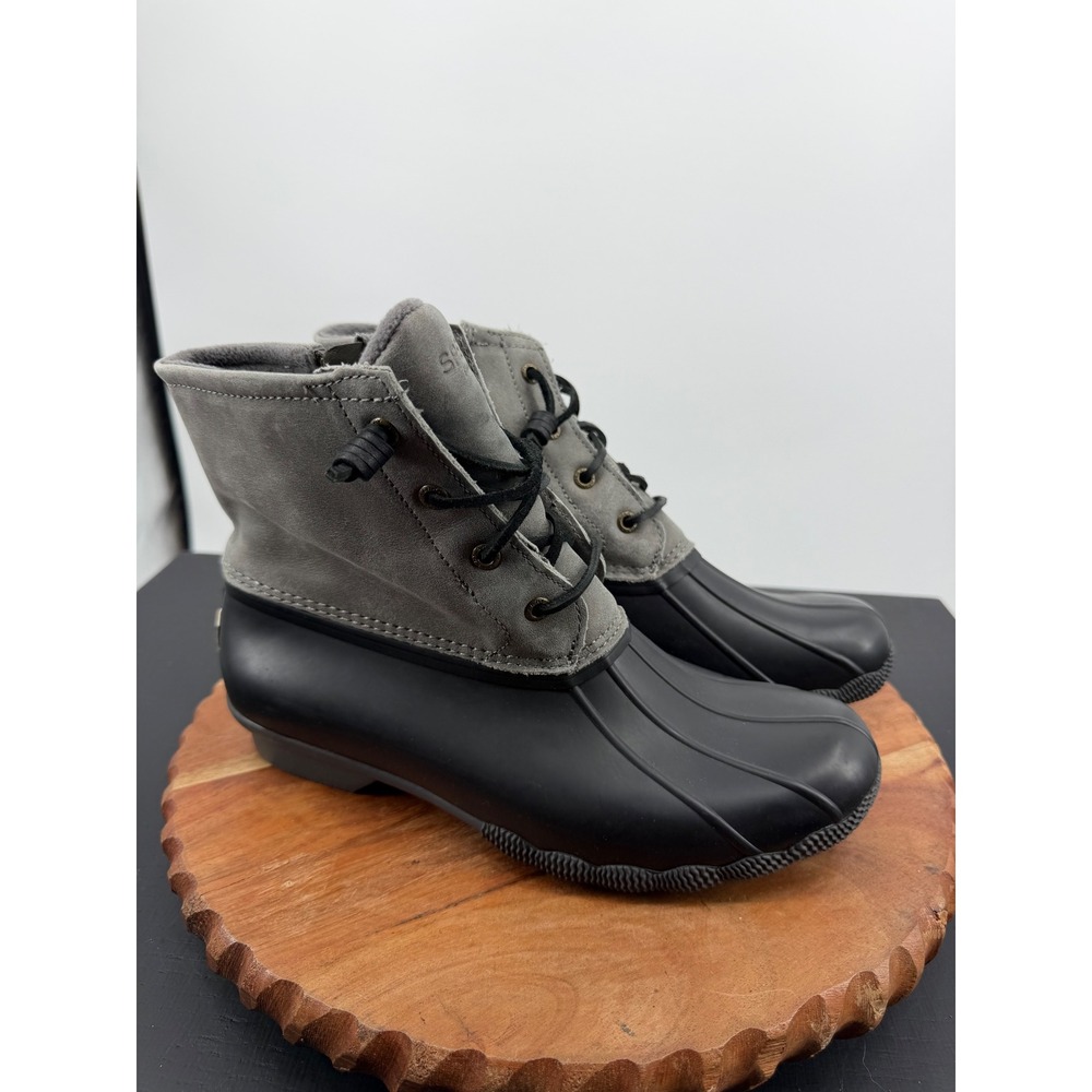 Sperry Saltwater Duck Boots‎ Women Size 9 Grey Black STS81732 Waterproof Rain